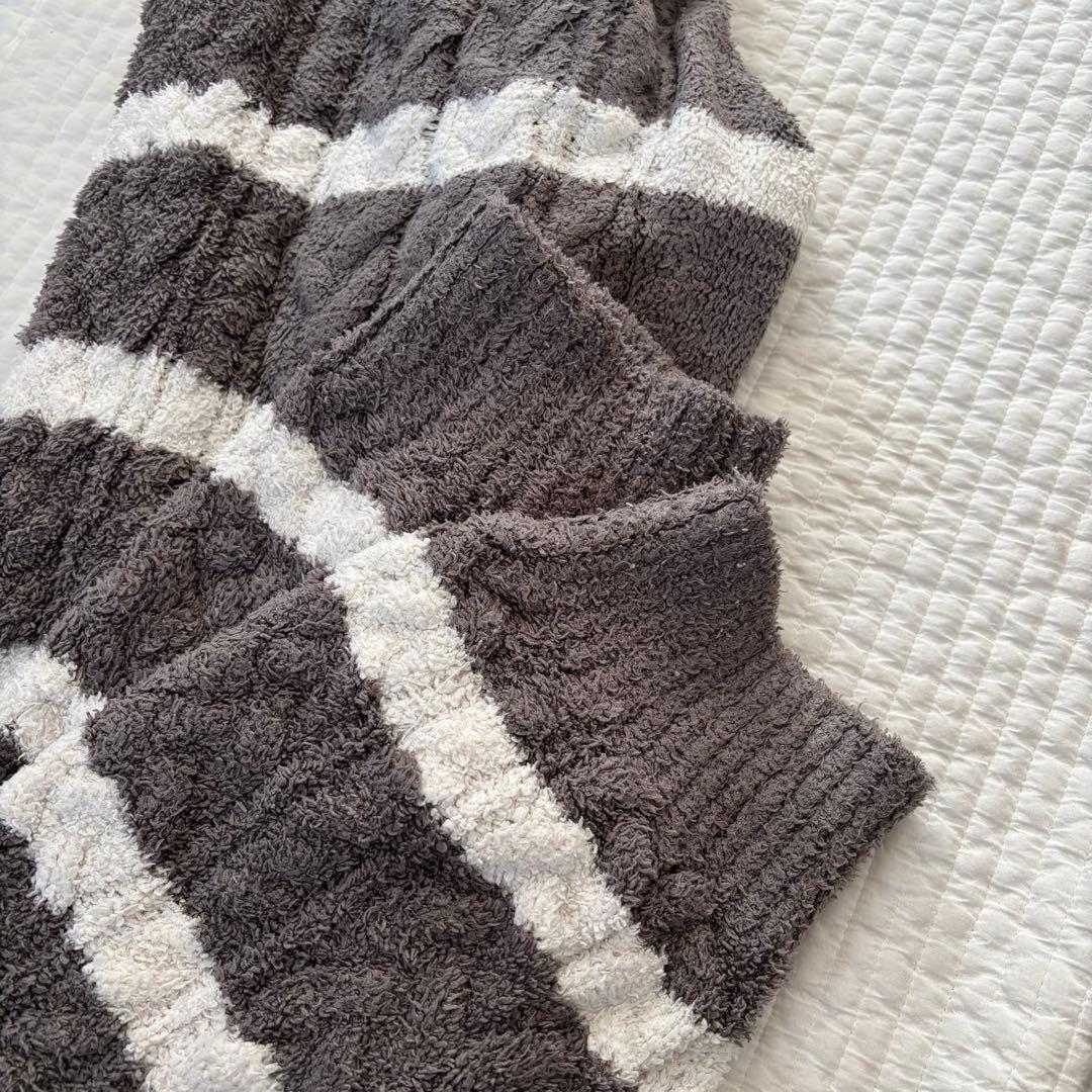 ジェラートピケ　ボーダーアラン　カーディガン　ロングパンツセット（GRY）