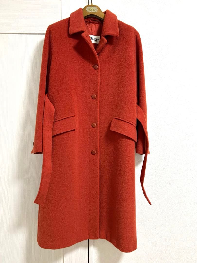 美品イタリア製HERNOヘルノベルト付き裏地プリントロングコート42 モヘアラマ