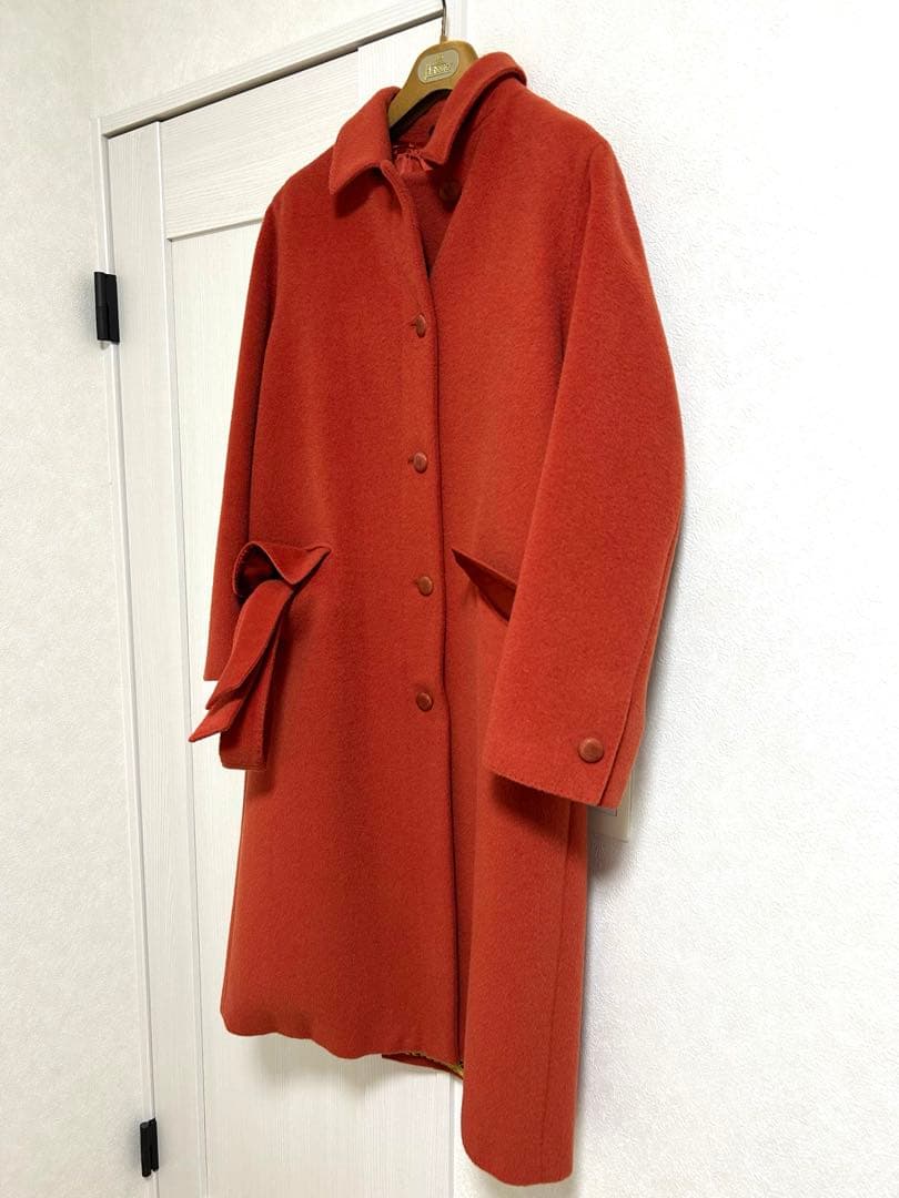 美品イタリア製HERNOヘルノベルト付き裏地プリントロングコート42 モヘアラマ