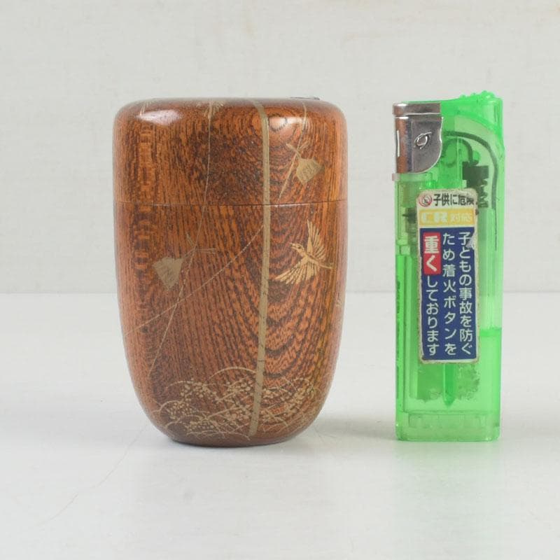 茶道具　中林星山作　稲穂に雀蒔絵　鳴子　長棗　共箱　V　9563