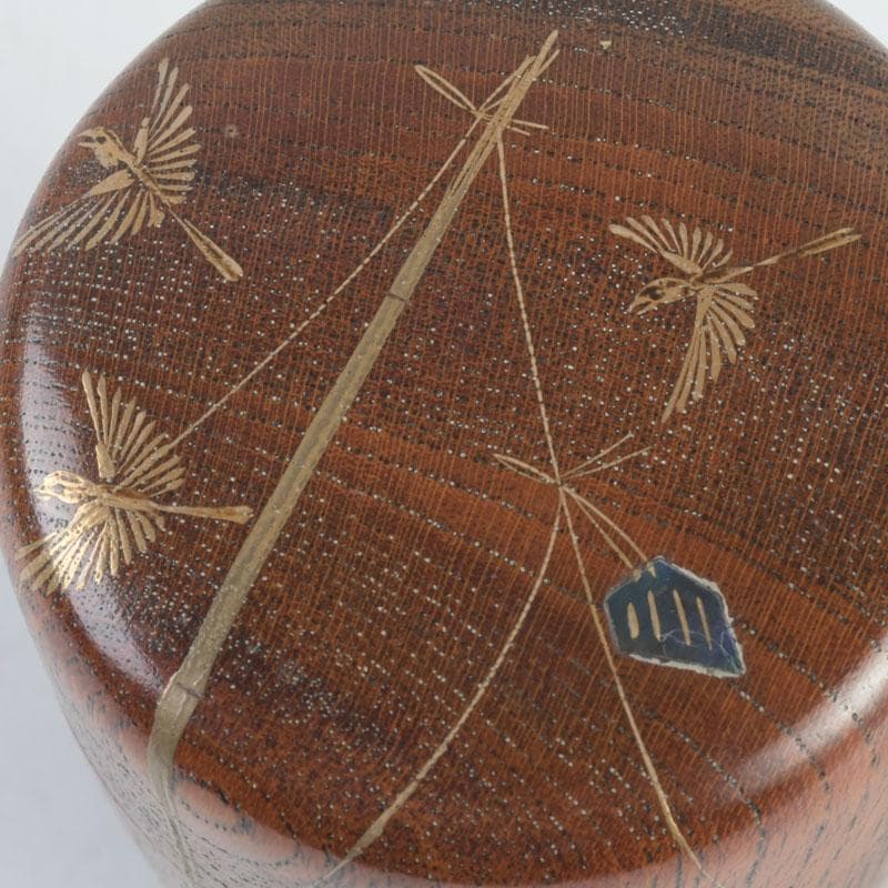 茶道具　中林星山作　稲穂に雀蒔絵　鳴子　長棗　共箱　V　9563