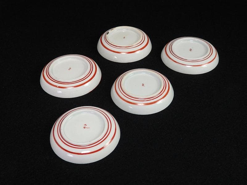 九谷　赤絵　桜花に人物図　豆皿　５客　D879AS-fazb