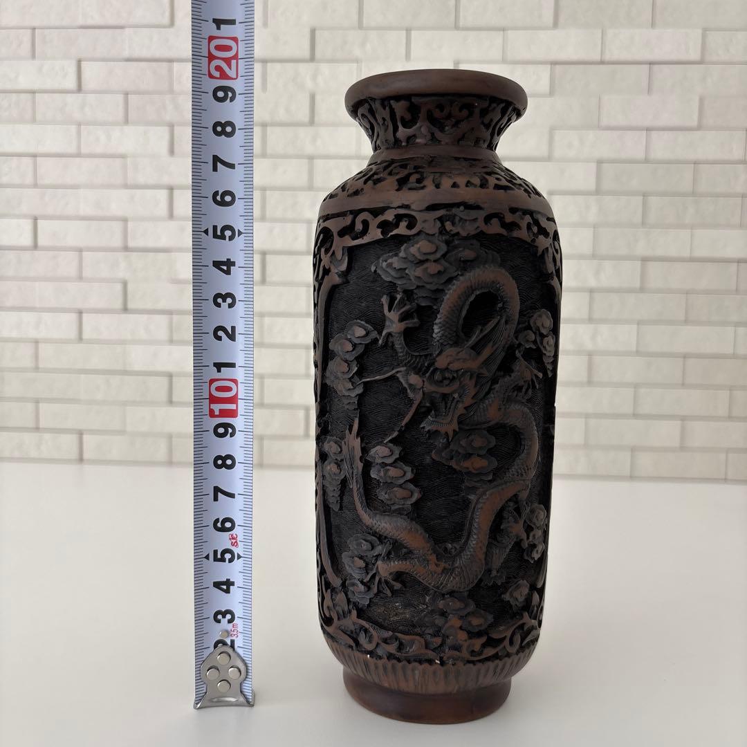龍　花瓶　黒色花瓶　ドラゴン彫刻　一輪挿し　アンティーク　縁起物骨董品
