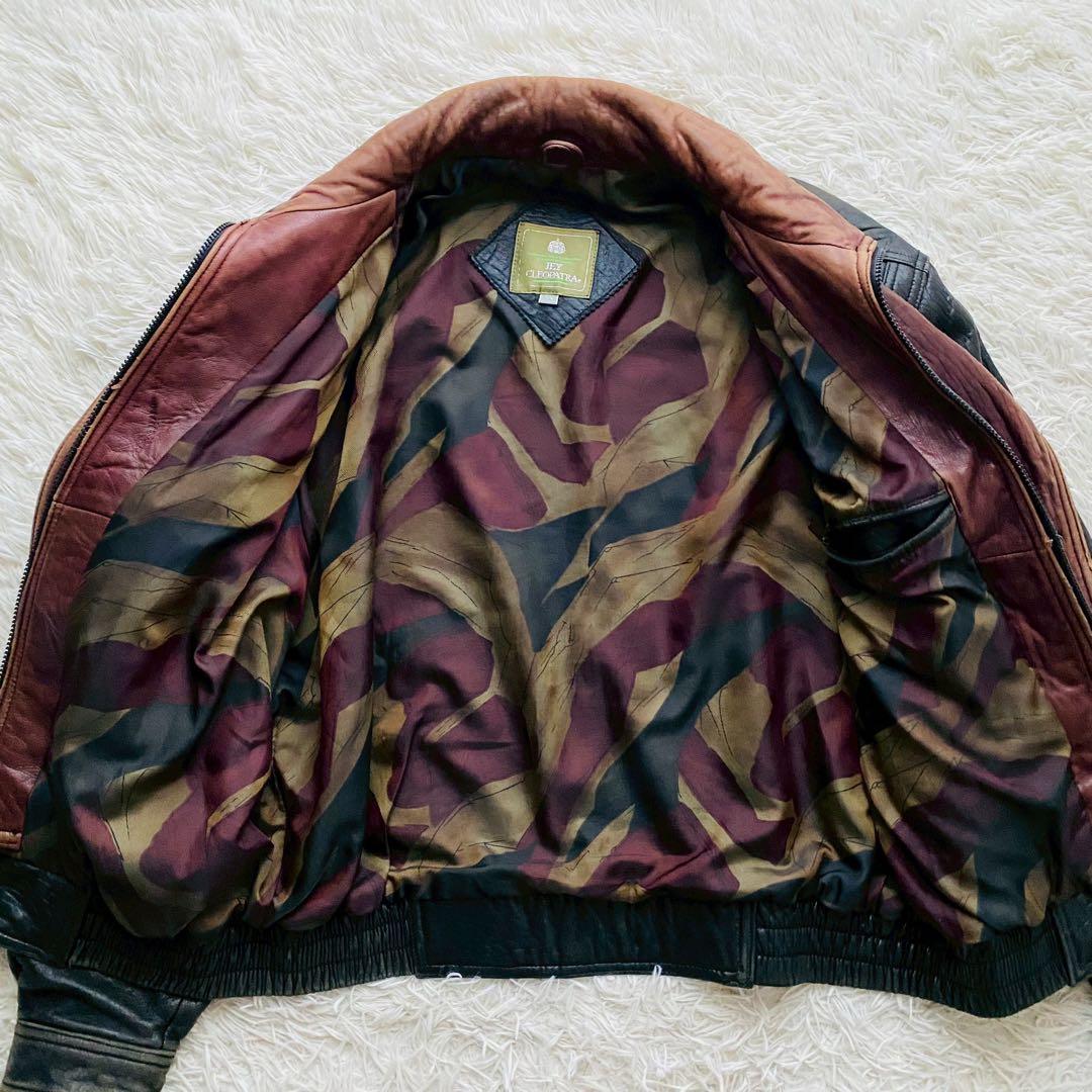 バイカラーボンバージャケット●希少2XLサイズ●90sヴィンテージ リアルレザー