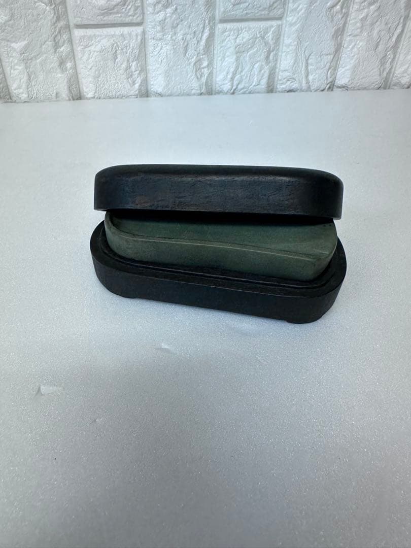 中国美術　硯　在銘　書道　唐木ケース　緑硯　骨董品　古道具