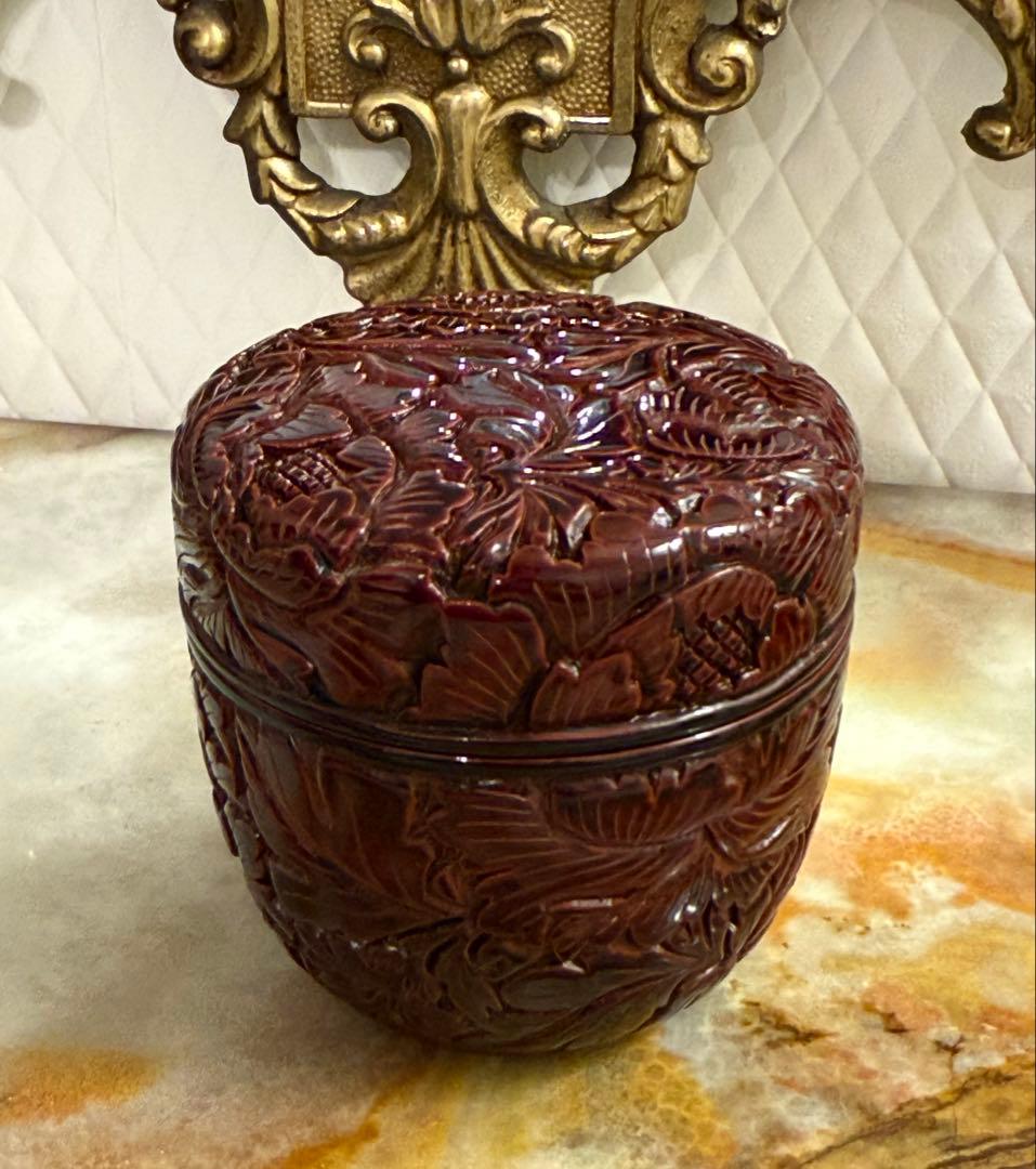 お年玉セール⭐︎美しい牡丹　村上堆朱　漆器 棗茶道具伝統工芸