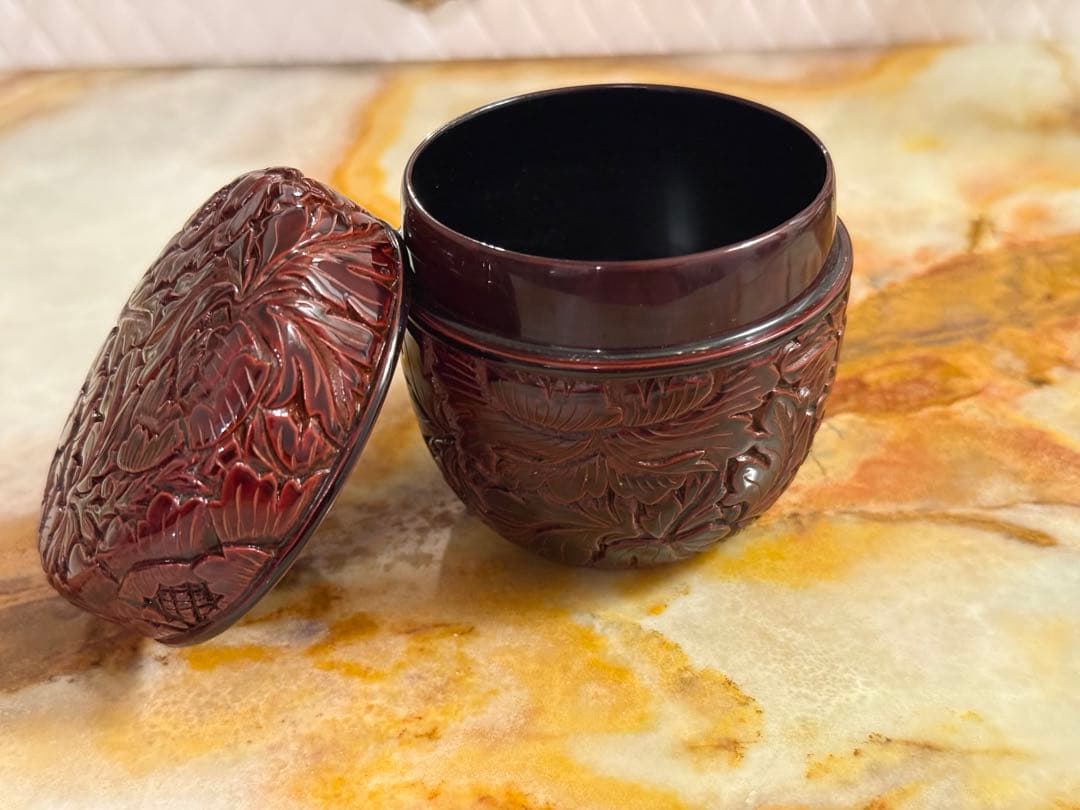 お年玉セール⭐︎美しい牡丹　村上堆朱　漆器 棗茶道具伝統工芸