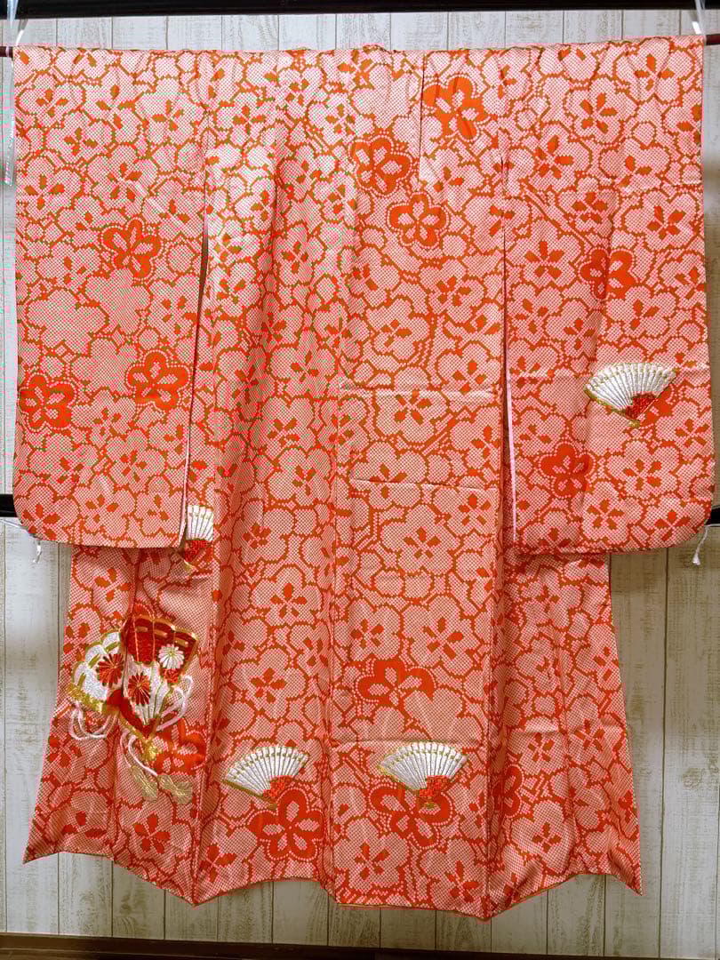 お買い得品♡七五三　7歳　女の子　フルセット　一式　鹿の子柄　朱色　オレンジ