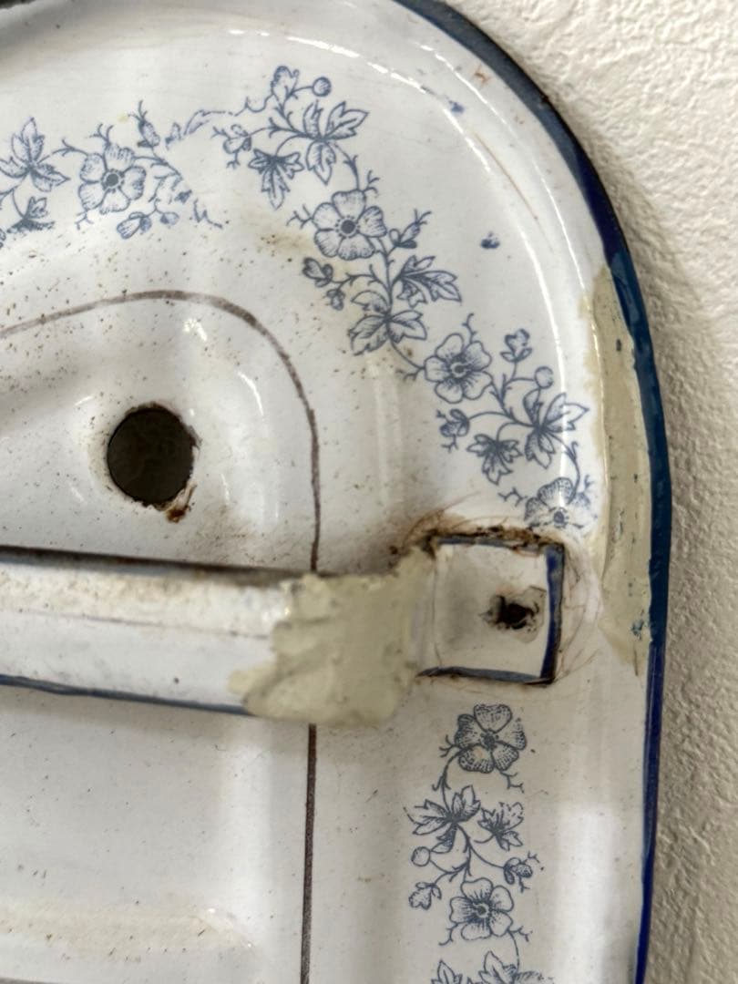 フランスアンティーク ホーローレードルラック花と風景の手描き絵 ハンドペイント