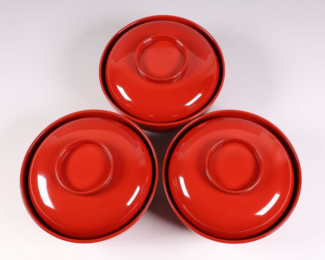 【CM361】輪島塗 宝尽くし金蒔絵 朱塗椀 三客 小槌 軍配 霊芝 木製漆器