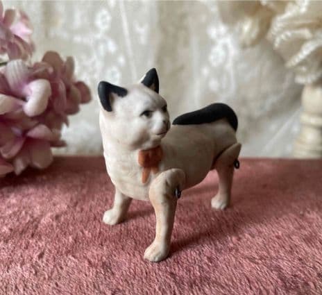 陶器製 白黒猫 置物 約10cm