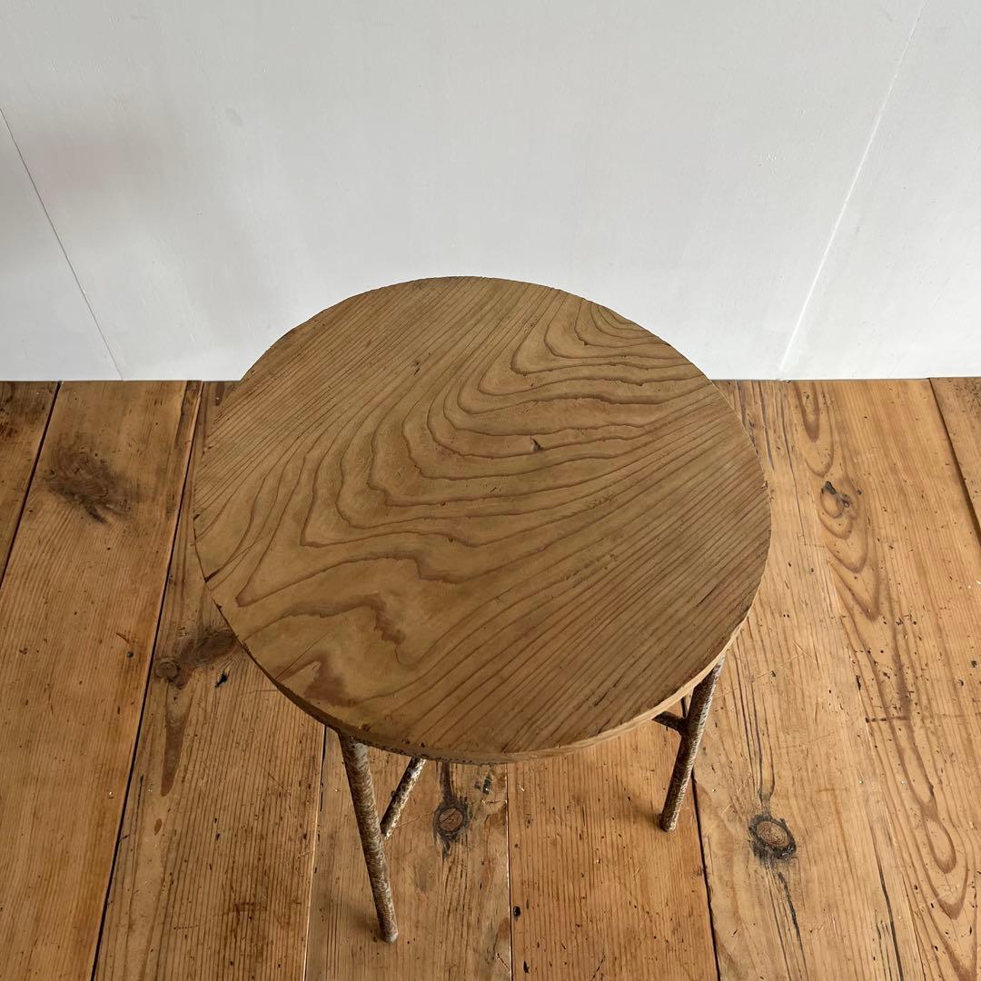 アンティーク 鉄脚 アイアン スツール 一枚板 植物台 z778