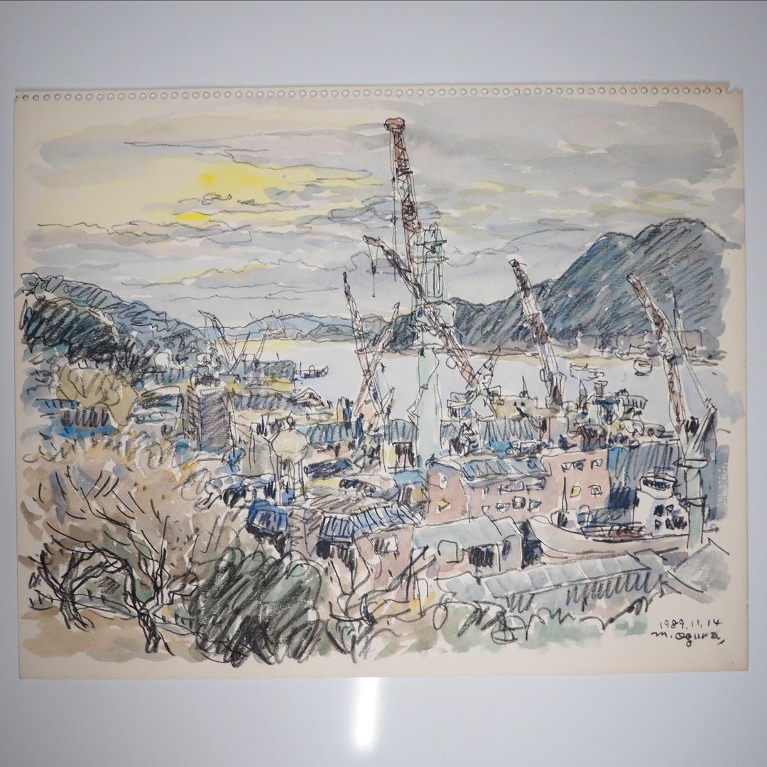 ☆【水彩画】小倉　基弘　長崎32景『南山手から長崎港を望む』No.023