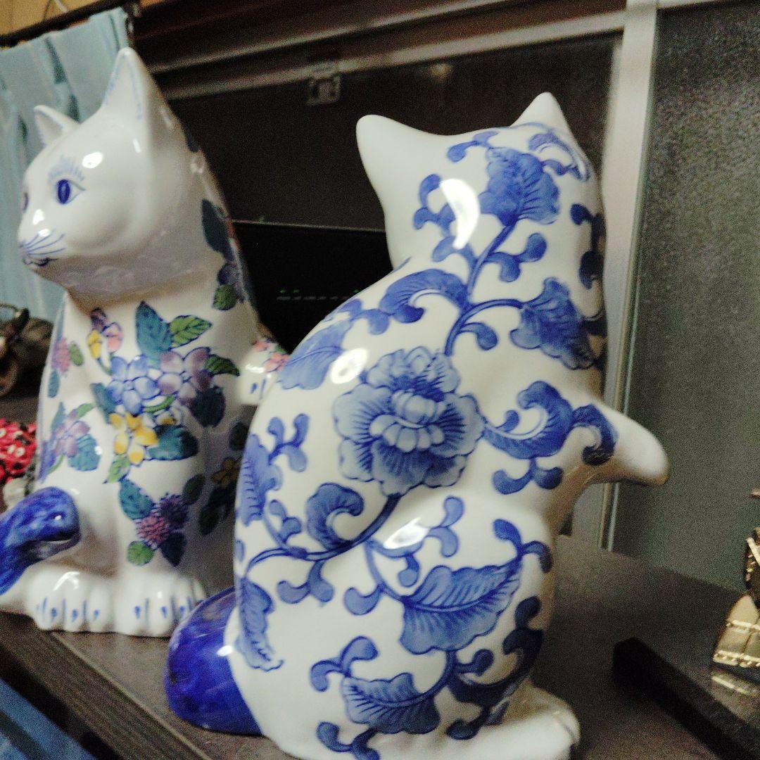 日本の磁器ナニキネコ花柄の陶器製猫の置物 Sanrio