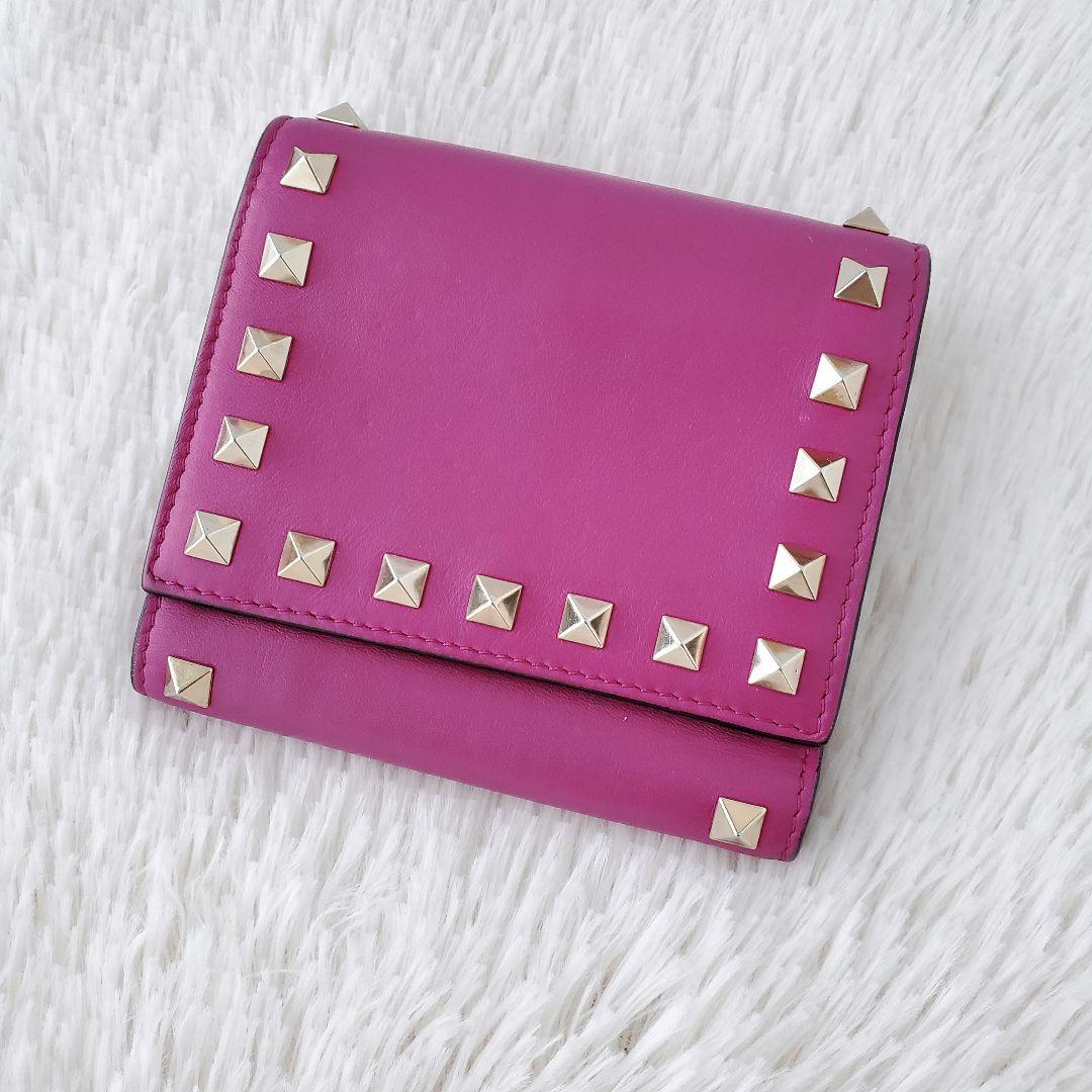 VALENTINO GARAVANI　3つ折り財布　ロックスタッズ　ピンク