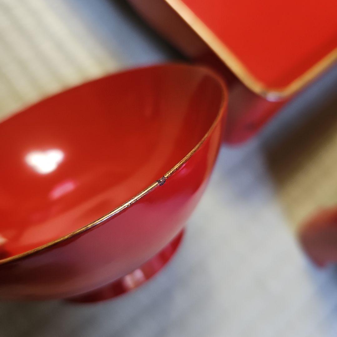 昭和レトロ/1950年代前半物】赤漆塗り お膳セット 金縁 会席膳 茶懐石6客