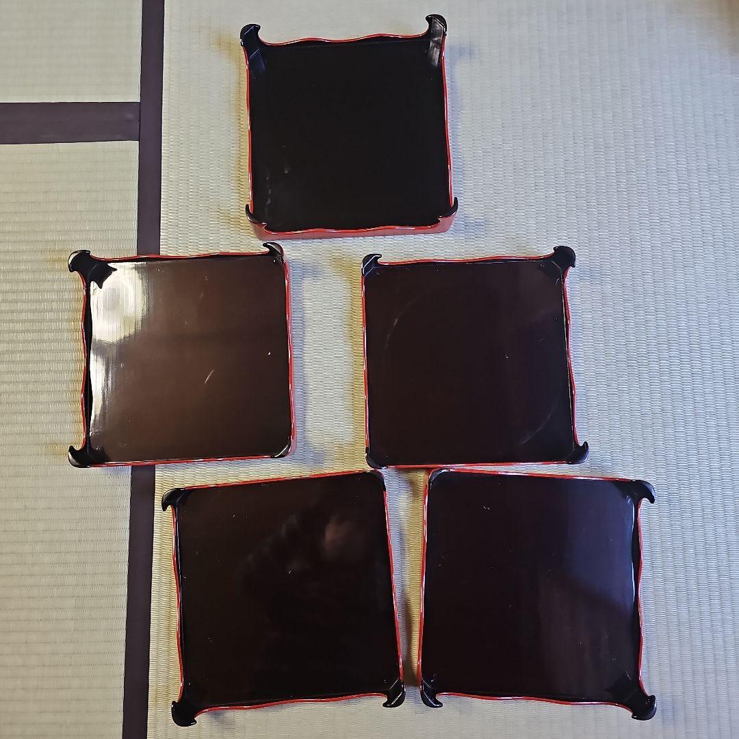 昭和レトロ/1950年代前半物】赤漆塗り お膳セット 金縁 会席膳 茶懐石6客