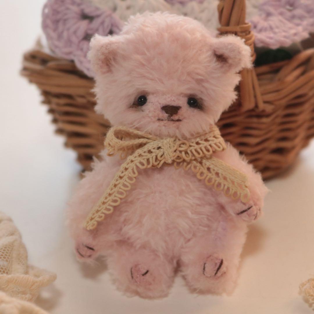 テディベア　9cm ピンク　ハンドメイド　アーティストベア　オリジナルベア