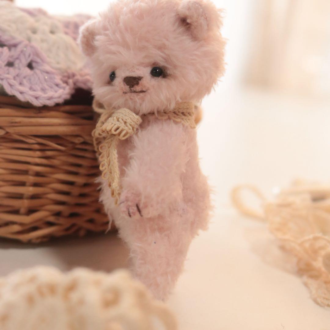 テディベア　9cm ピンク　ハンドメイド　アーティストベア　オリジナルベア