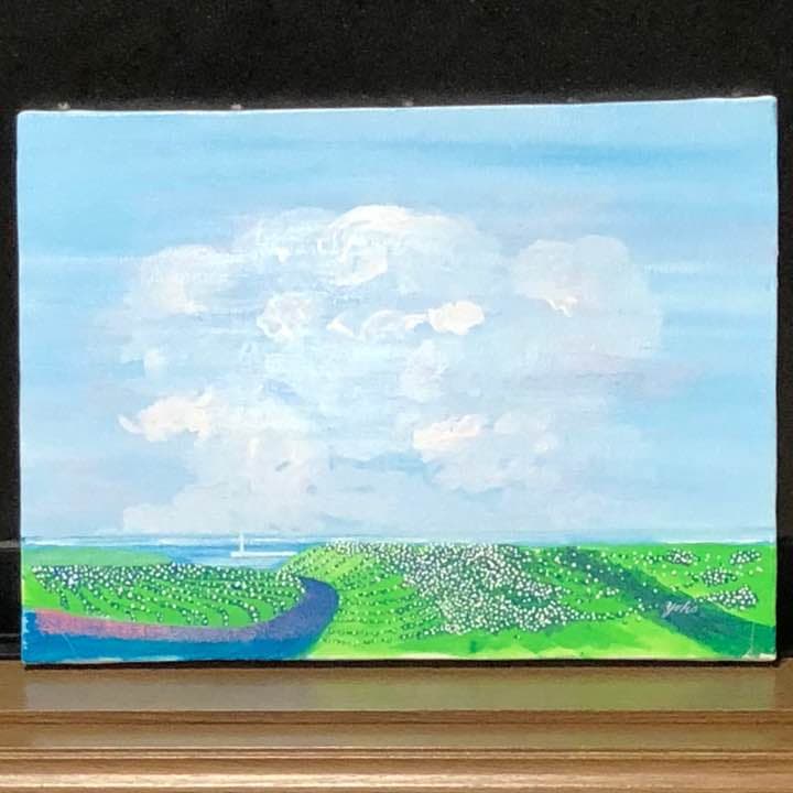 「夢いっぱいの大空……白い灯台」原画 本物 一点物 絵画 yoko