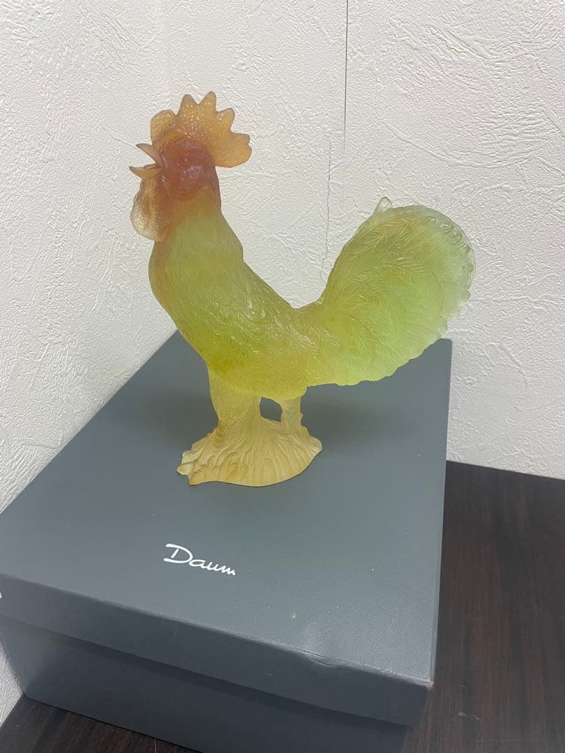 Daum ガラス 鶏の彫刻 専用箱付き