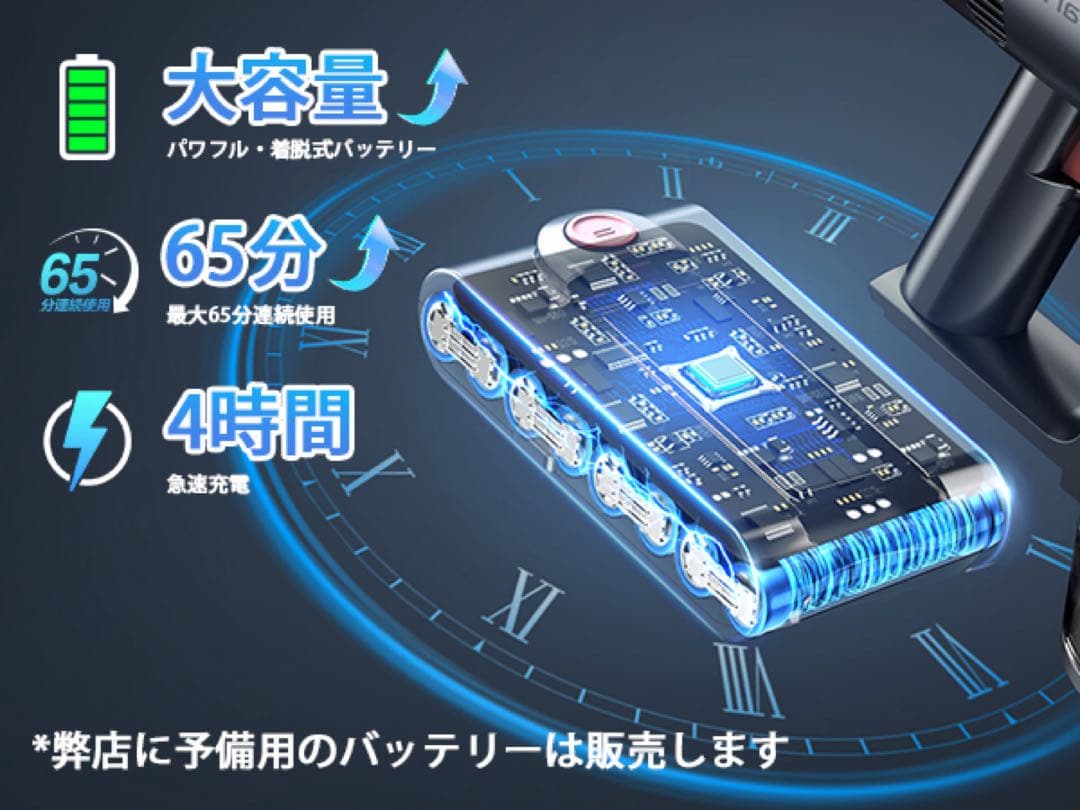50Kpa強力吸引✨コードレス掃除機 65分連続稼働 自立式 LED 低騒音