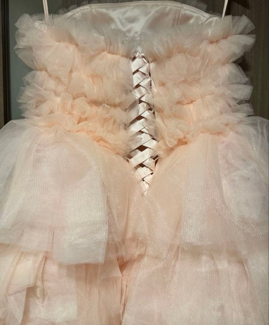 チュールカラードレス ペールピンク レース