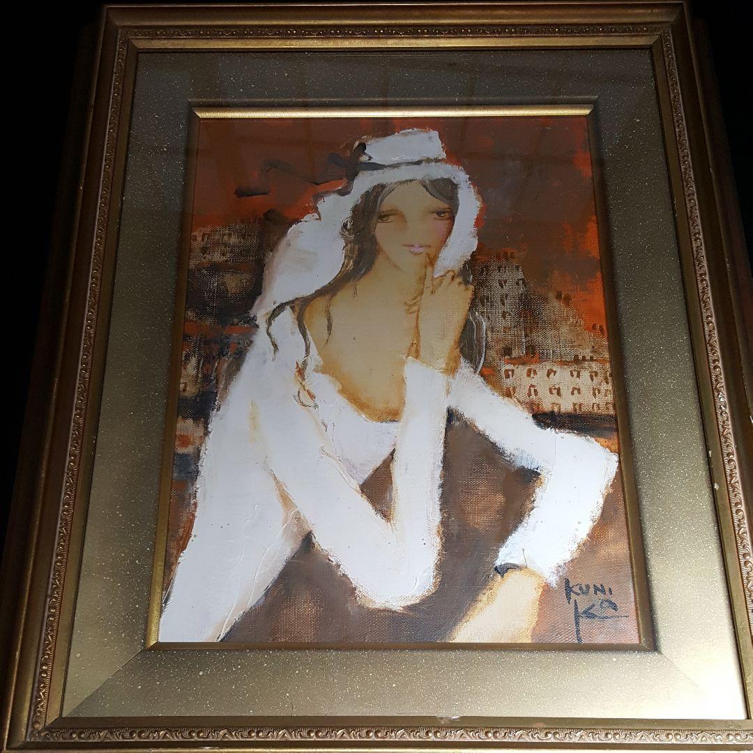 【油彩】二科展理事　松任谷國子先生　原画「リスボンの丘」独特なタッチで描く女性画