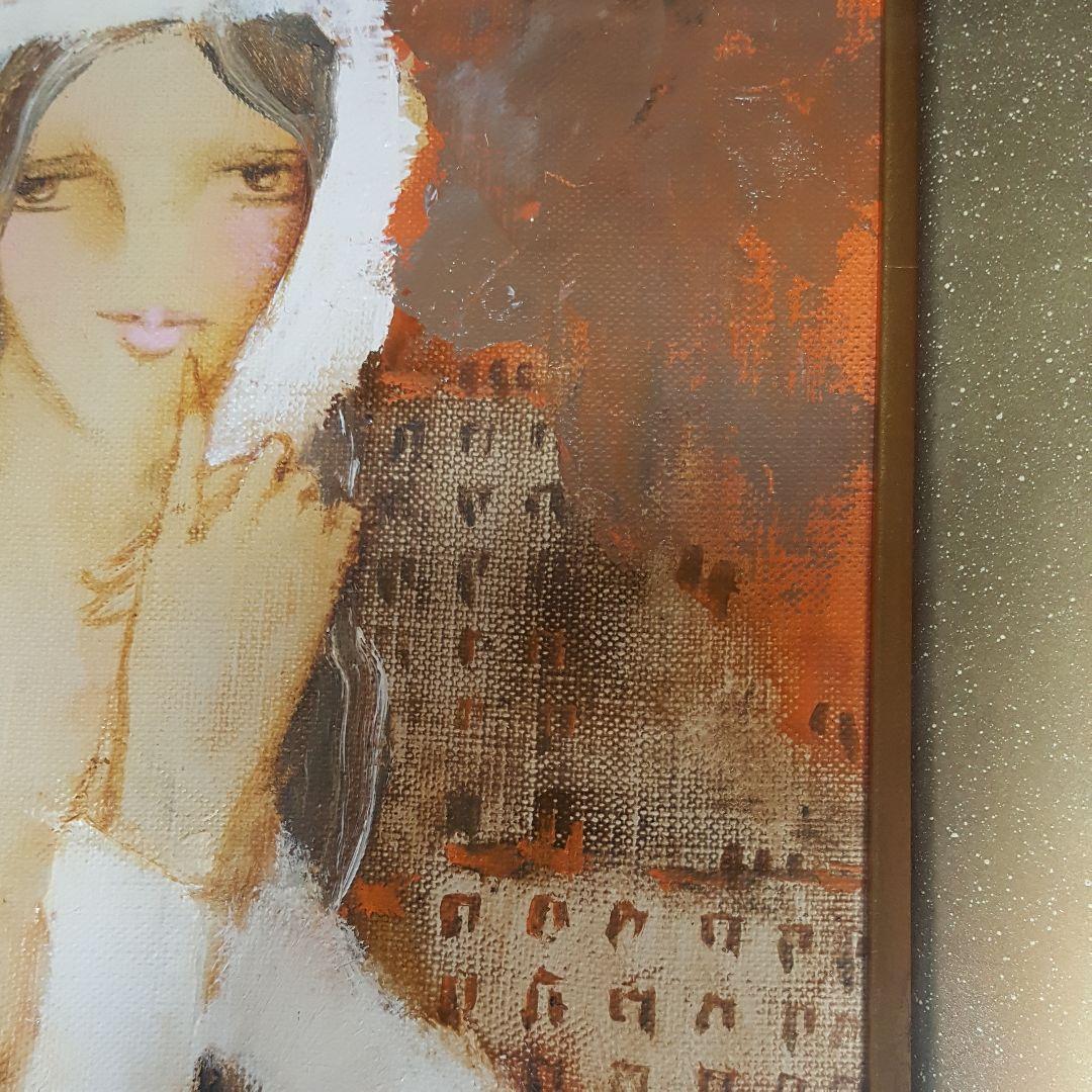 【油彩】二科展理事　松任谷國子先生　原画「リスボンの丘」独特なタッチで描く女性画