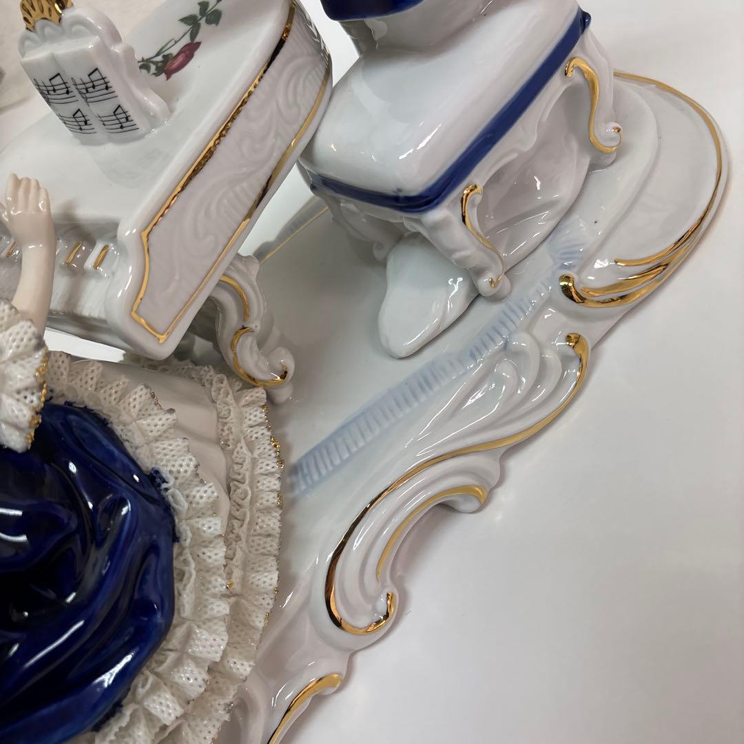 加藤工芸　レースドール　置物　人形　貴族　ピアノ&バイオリン