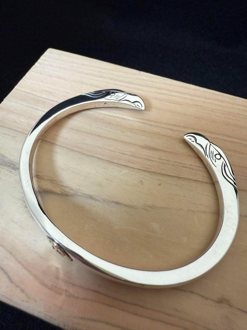 3*8様 シルバー925 イーグル顔 バングル ブレスレット 金メタル付き