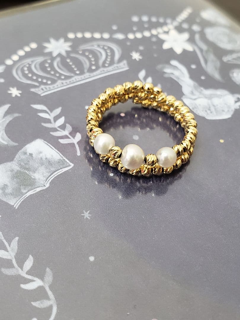 ベビーパール付きK18フリーリング