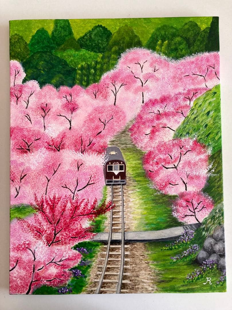 ご依頼品　風景画　花の絵　アクリル画　原画 　　「花桃のトンネル3」F6