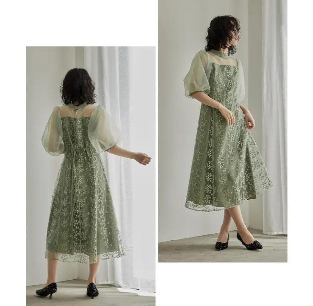 美品 niana ニアナ オーガンジーパフスリーブ刺繍レースドレス パーティー