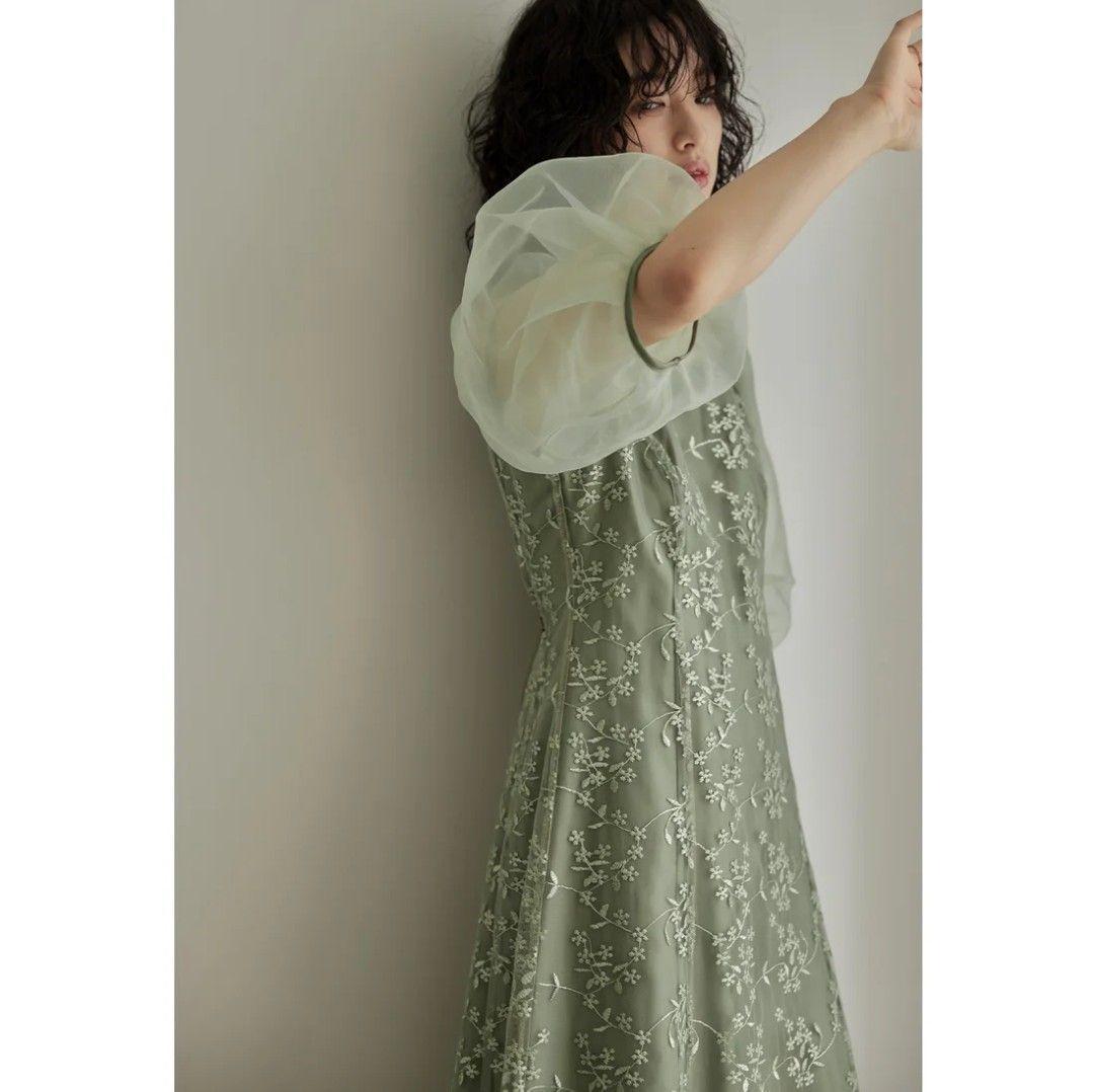 美品 niana ニアナ オーガンジーパフスリーブ刺繍レースドレス パーティー