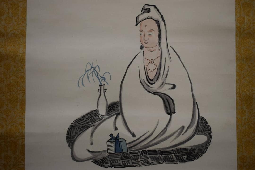 真作/三友山人/楊柳観音画賛/桐極箱付/布袋屋掛軸HH-602