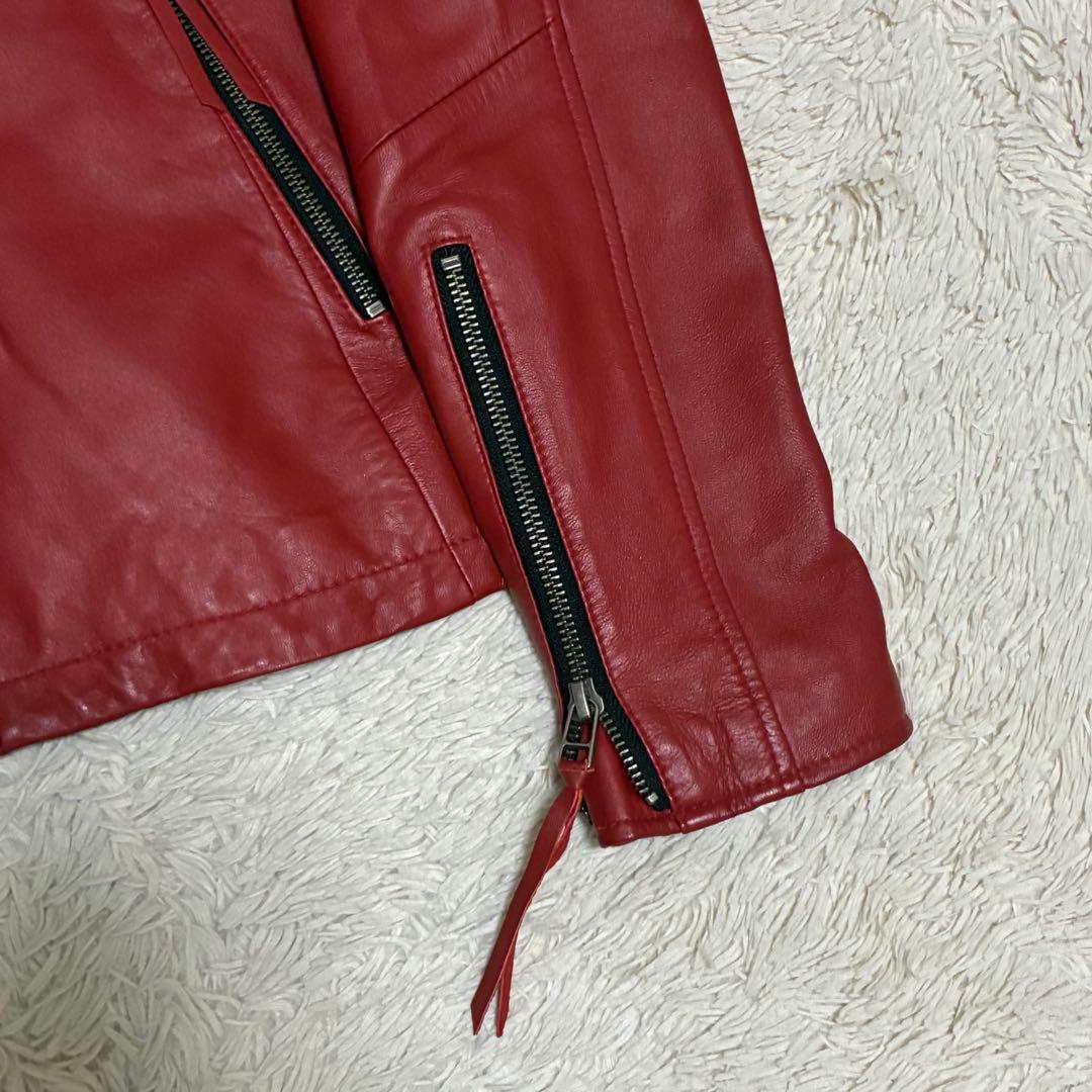 MEN'S BIGI 本革 羊革 ラムレザー 赤 レッド シングル ライダース