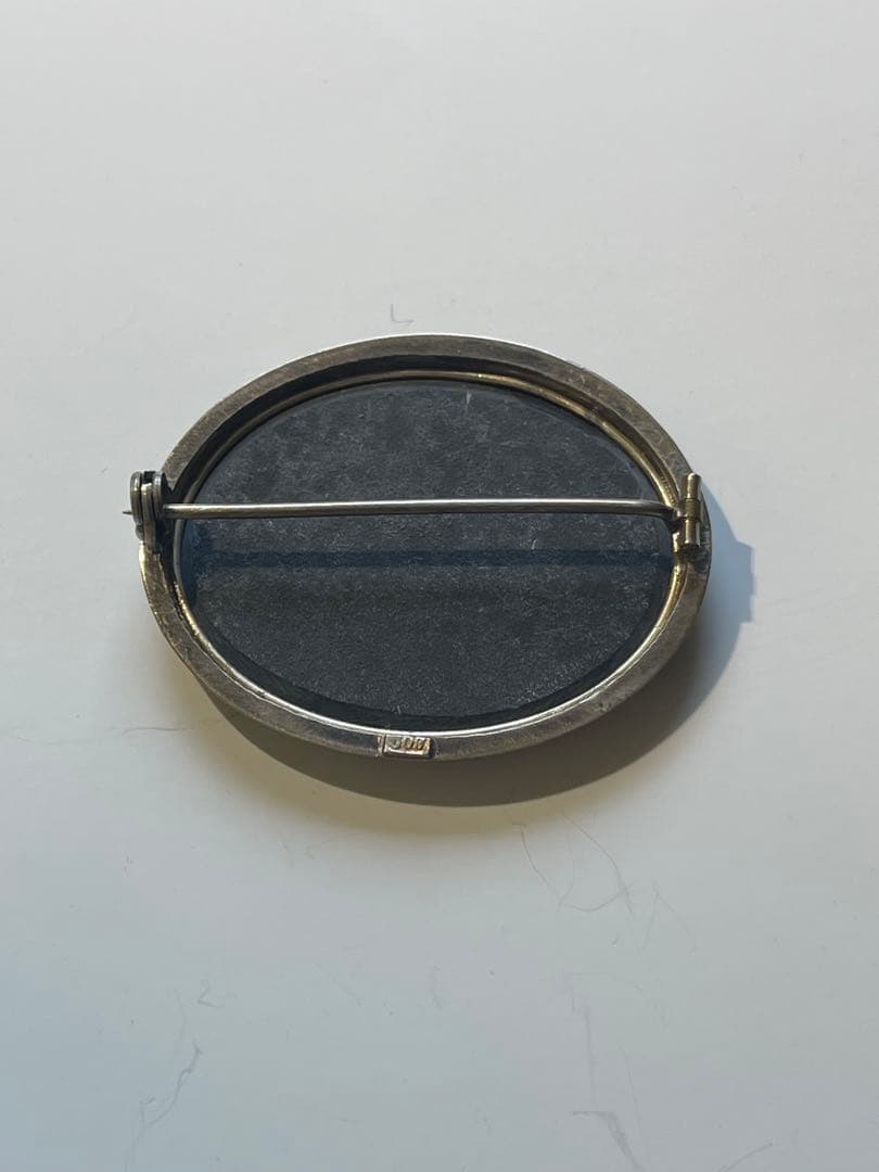 イタリア製 Pietra Dura象嵌細工 バラ文様 ブローチ シルバー800