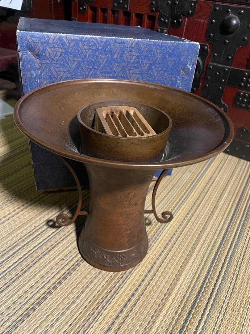 伝統工芸 薄端 花器 水盤 金属製 銅製 花瓶 華道 金属工芸品　元箱付き