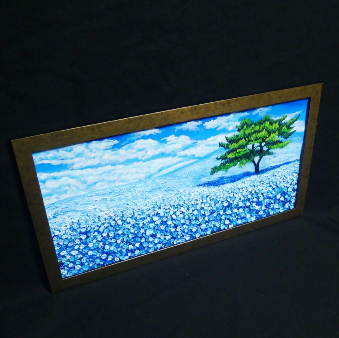 油絵 油彩 油彩画 絵 絵画【青いネモフィラの丘】