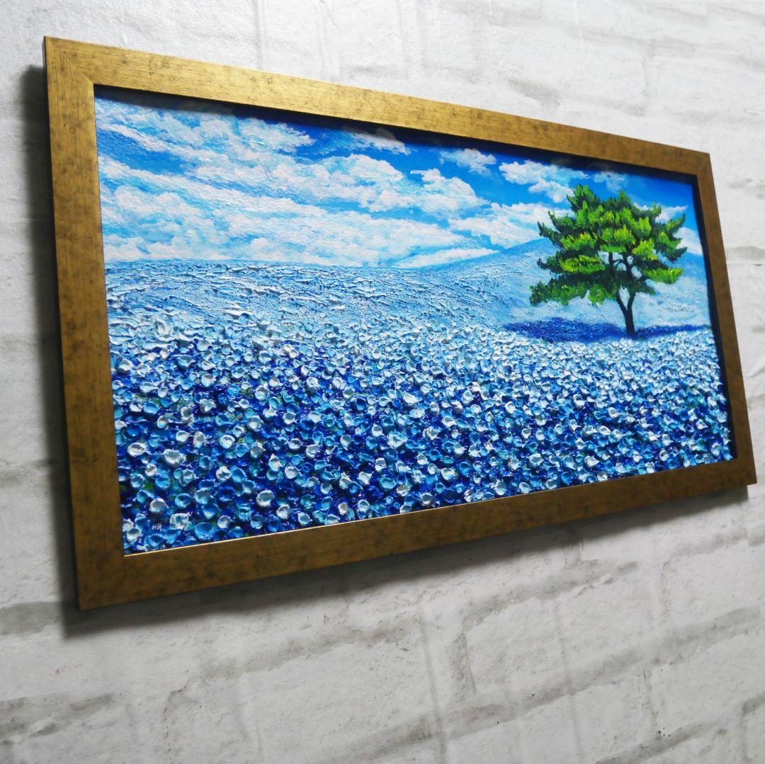 油絵 油彩 油彩画 絵 絵画【青いネモフィラの丘】