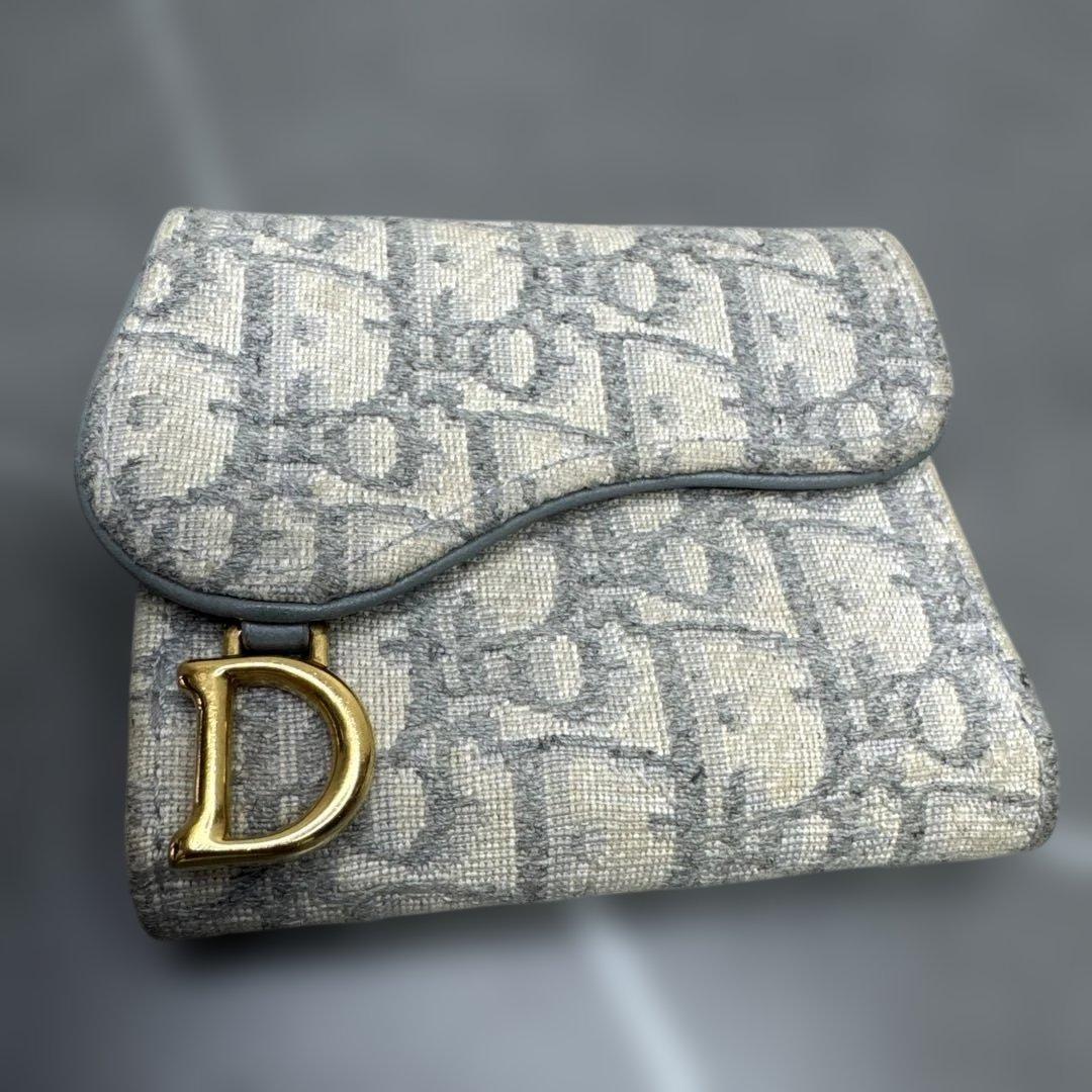 DIOR 三つ折り 財布　サドル　オブリーク　トロッター柄　ロゴチャーム