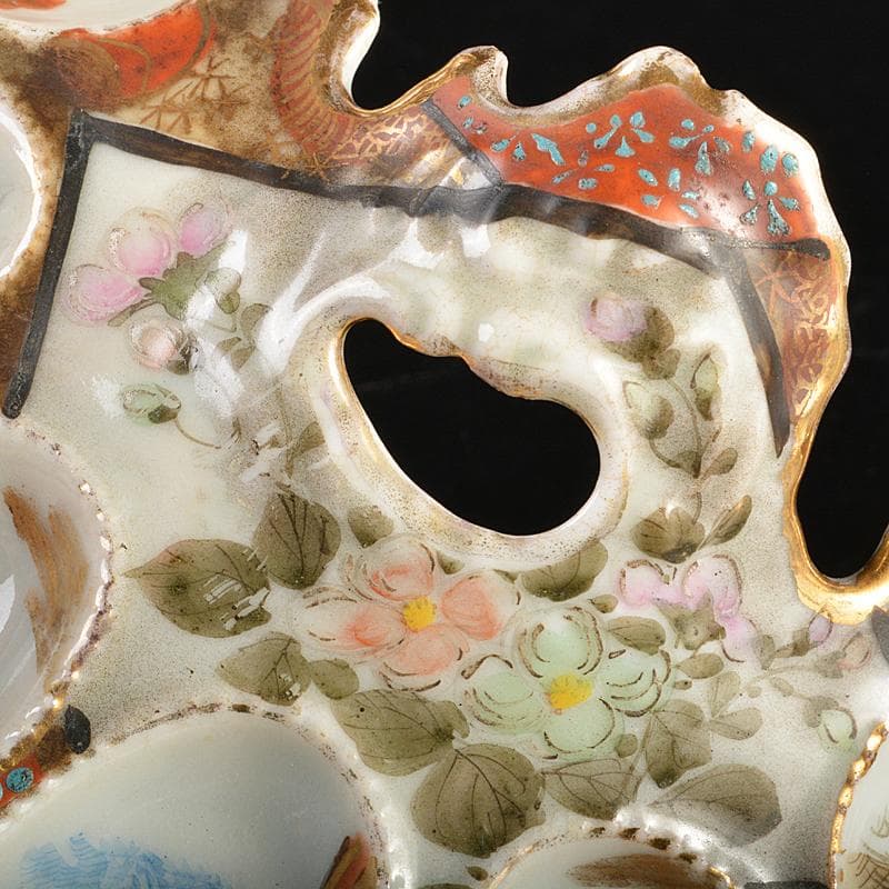 九谷焼　古九谷焼　富士山造　色絵金彩　人物花文　飾皿　D　R5985