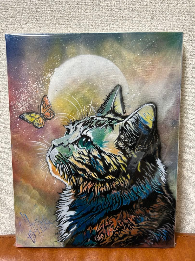 スプレーアートエデン　猫　F6原画　キャンバス　額付き　未開封