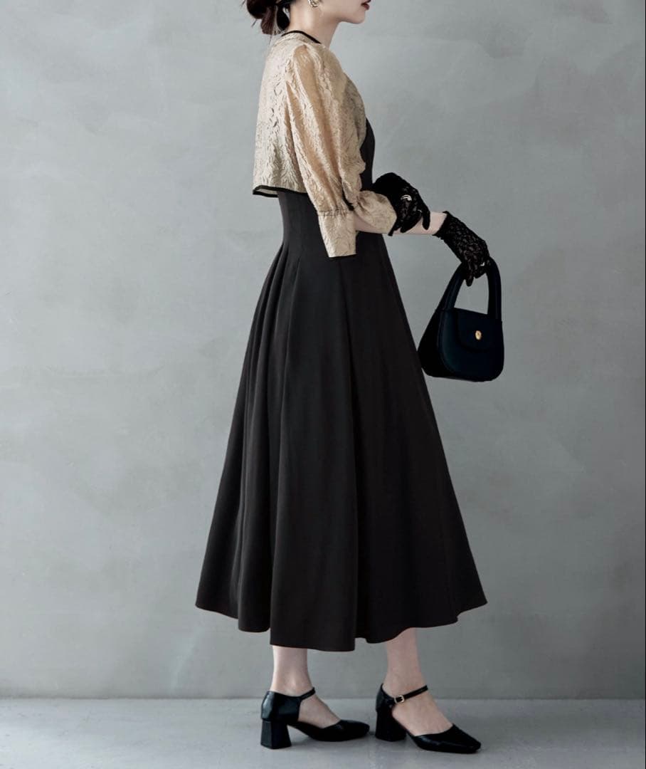 etoll. ジャガードボレロ＆ウエストタックボリュームパーティードレス