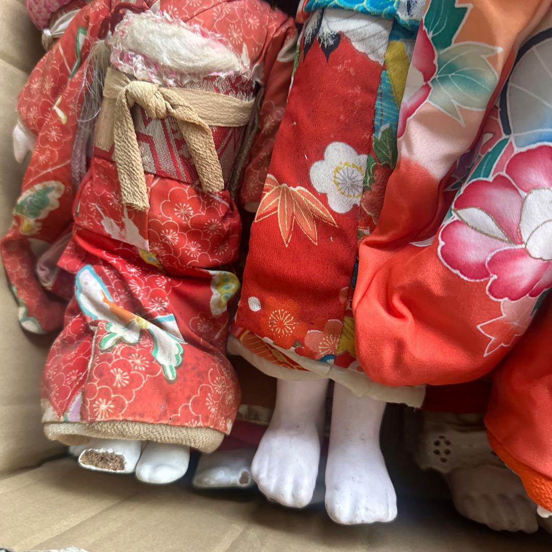 座敷童子部屋の市松人形セット 伝統的和服 黒髪