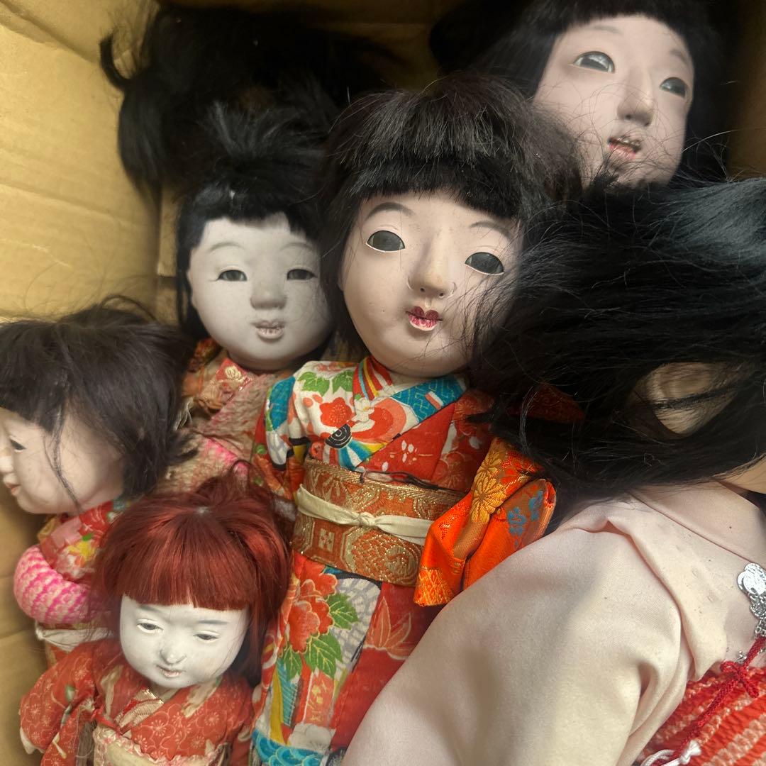 座敷童子部屋の市松人形セット 伝統的和服 黒髪