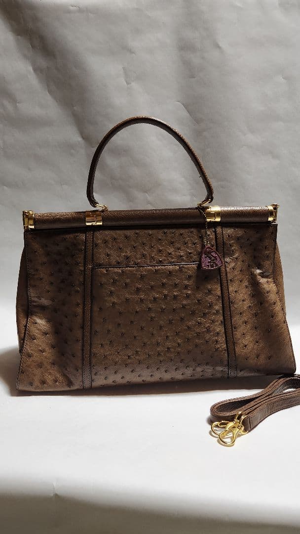 ブラウンオーストリッチハンドバッグ JRAロゴ付き