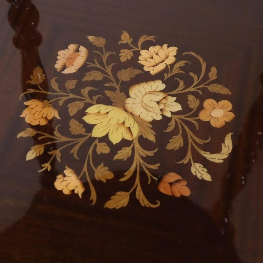 値下 イタリア製 クラシカル家具 象嵌装飾 ラウンドサイドテーブル 棚板付き