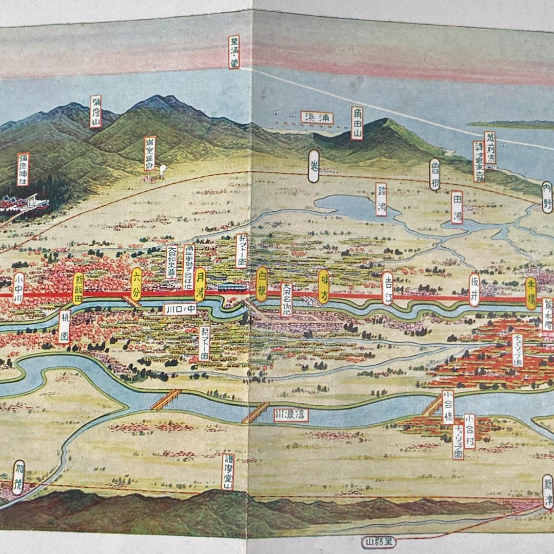 処分 新潟周辺 新潟電鐵 路線図 名所案内 金子高光 鳥瞰図 昭和8年